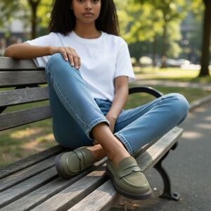 Franco Sarto Balin Penny Loafers Womens 7M Eur 37 Olive NWOT New